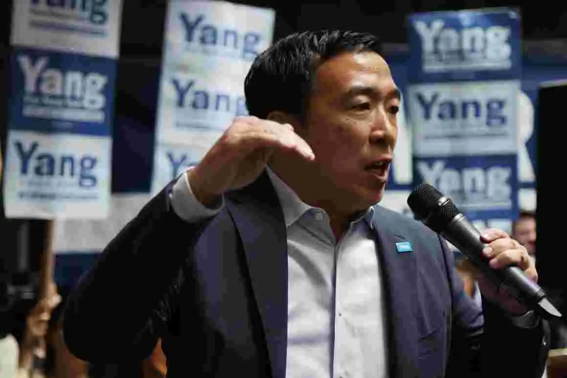 Democratic mayoral candidate Andrew Yang speaks.