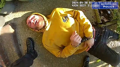 Handout screengrab from body cam footage dated 30/4/2024 issued by Metrpolitan Police of the police pursuit and arrest of Marcus Arduini Monzo that was shown to the jury in his trail at the Old Bailey, London, where he charged with the murder of 14-year-old Daniel Anjorin. The teenager was fatally injured as he walked to school in Hainault, north east London. Issue date: Thursday June 12, 2025. PA Photo. See PA story COURTS Hainault. Photo credit should read: Metropolitan Police/PA Wire NOTE TO EDITORS: This handout photo may only be used in for editorial reporting purposes for the contemporaneous illustration of events, things or the people in the image or facts mentioned in the caption. Reuse of the picture may require further permission from the copyright holder.