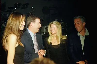 Prince Andrew and Jeffrey Epstein pictured with Melania Trump at a party in Mar-a-Lago, Florida in 2000.