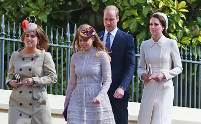 Princess Eugenie and Princess Beatrice with other royals at Windsor Castle in 2017.