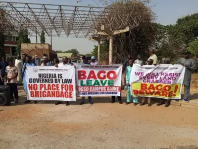 ASUU members and students demonstrating against the Niger State Government's actions at FUT Minna. ASUU members and students demonstrating against the Niger State Government's actions at FUT Minna.